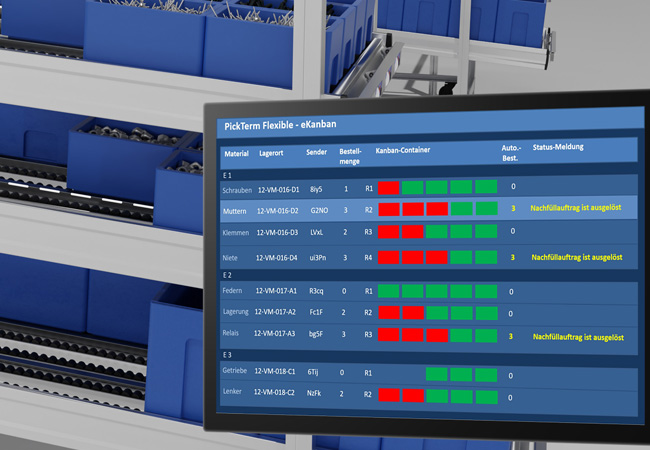 E-Kanban Nachschubprozess wird im ERP-System digital erfasst.