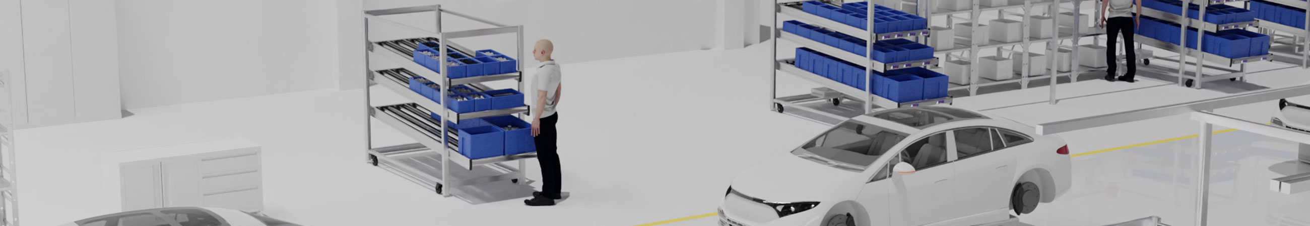 E-Kanban Regale an einer Fertigungslinie